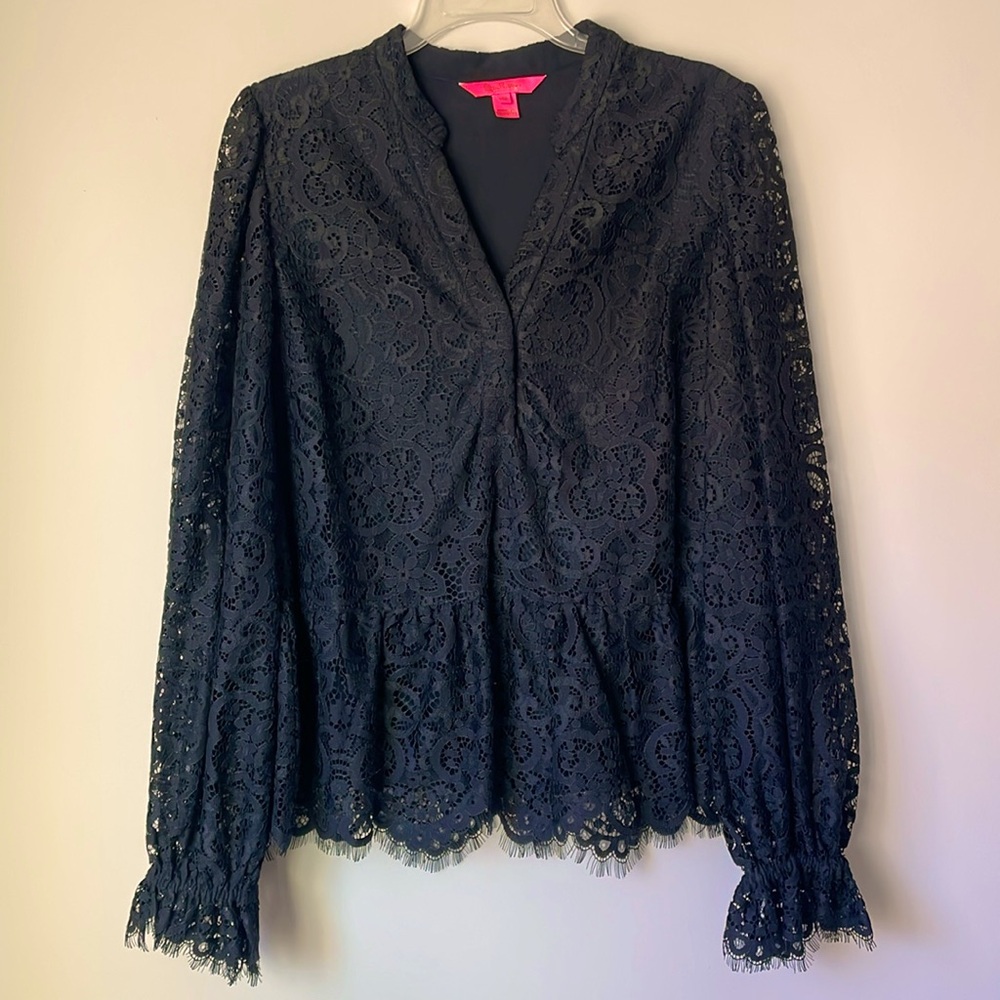 Lilly Pulitzer Jacelynne black lace long sleeve top